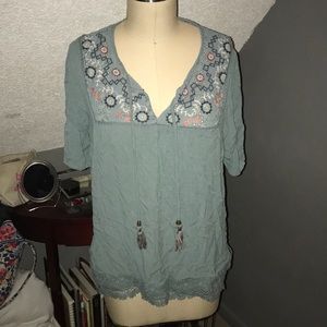 Bohemian Blue Tunic with Embroidery Detail
